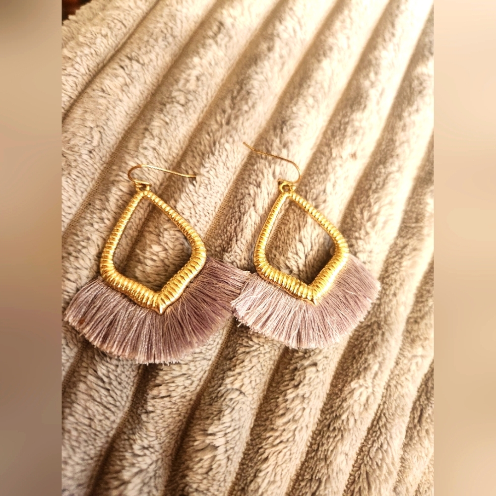 Boho Elegant Gold and Gray Fringe Earrings